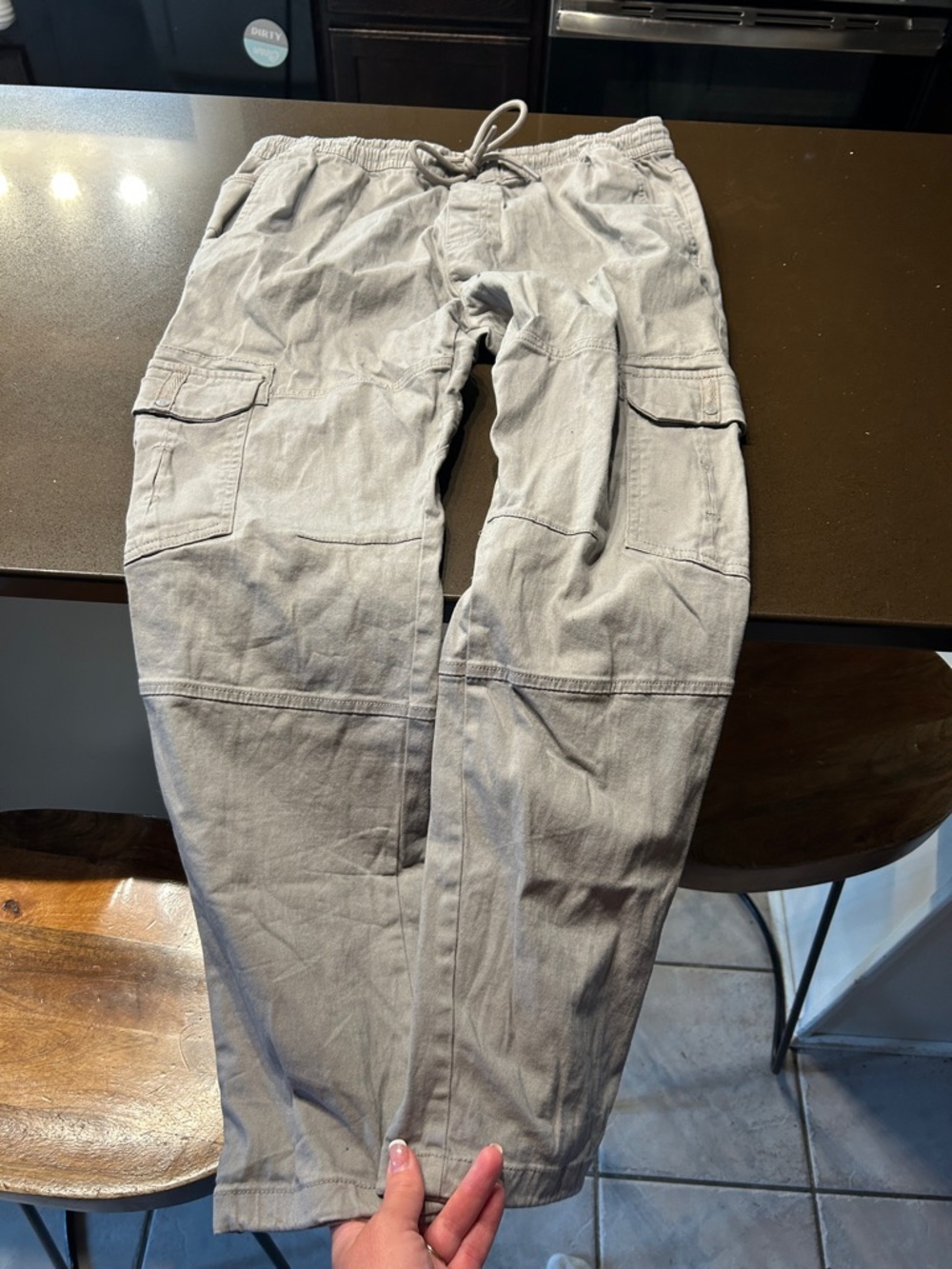 Men's Light Gray Cargo Pants with Drawstring Waist